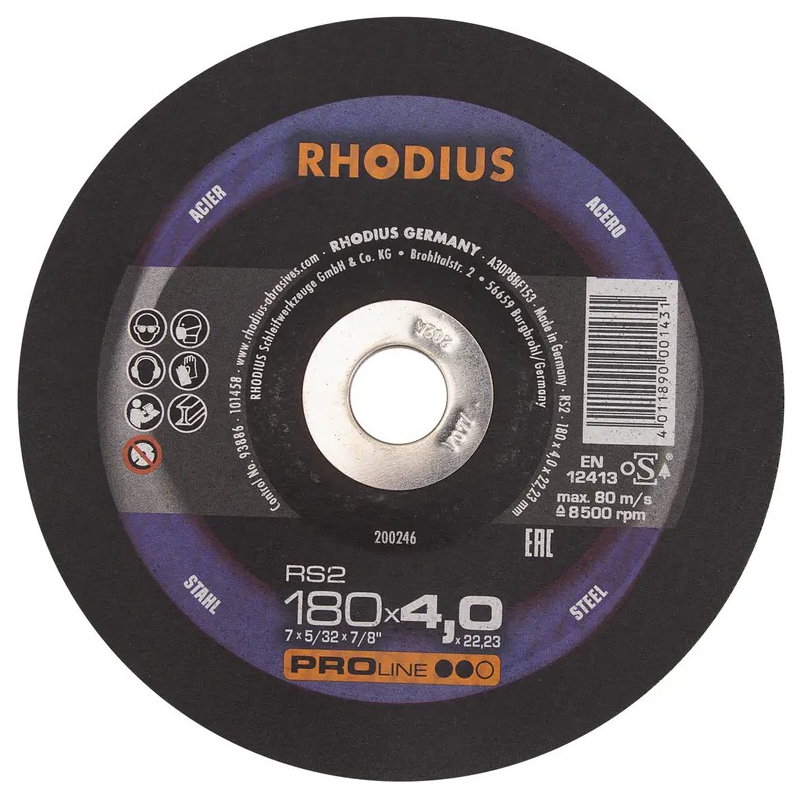 Зачистной обдирочный шлифовальный диск по стали RHODIUS диаметр 180 мм, толщина 4,0 мм, по