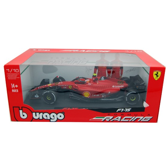 фото Машина bburago 1:18 ferrari f1-75 №55 с фигуркой пилота c. sainz 18-16811