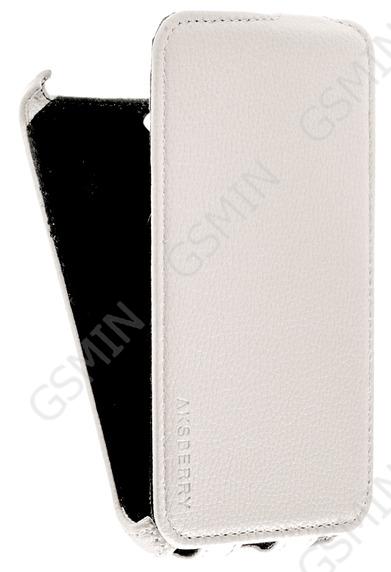 Кожаный чехол для Fly IQ 452 Quad Ego Vision 1 Aksberry Protective Flip Case (Белый)