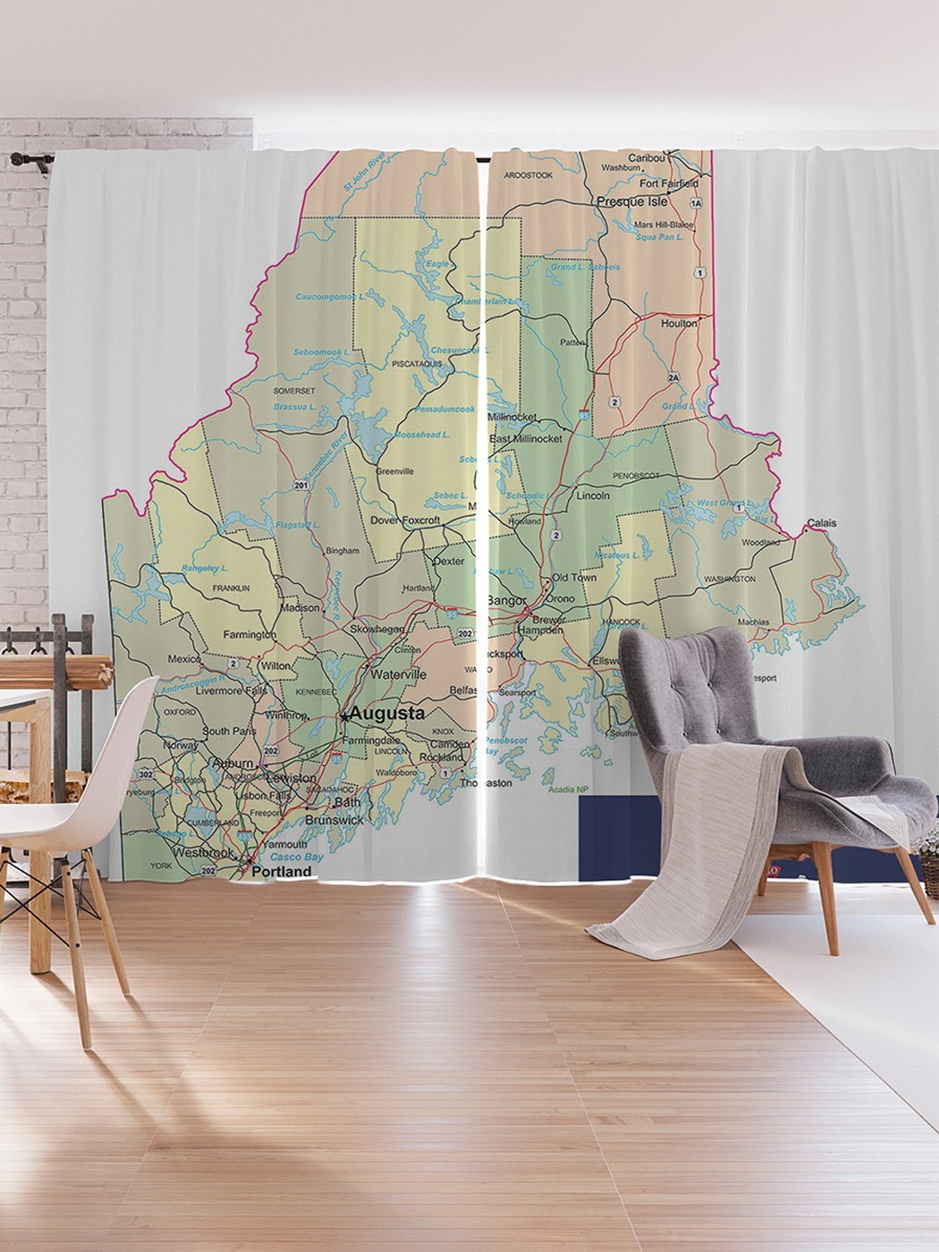 

Шторы под лён JoyArty "Карта Штат Мэн", серия Oxford DeLux, 340х265 см, Карта Штат Мэн