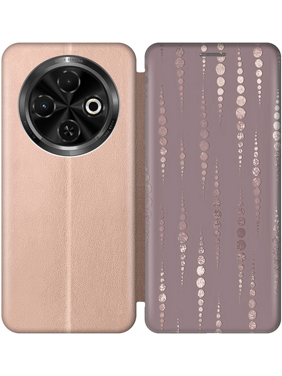

Чехол-книжка на Tecno Spark 30C с принтом "Монеты в розовых песках" золотой, Золотистый;белый;розовый, 786716331