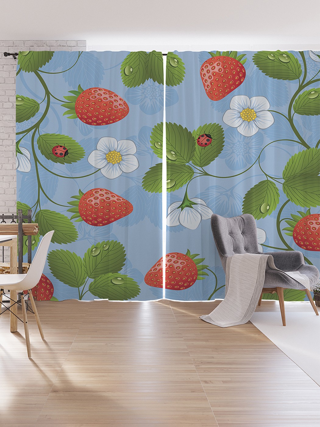 

Шторы под лён JoyArty "Первая земляника", серия Oxford DeLux, 340х265 см, Первая земляника