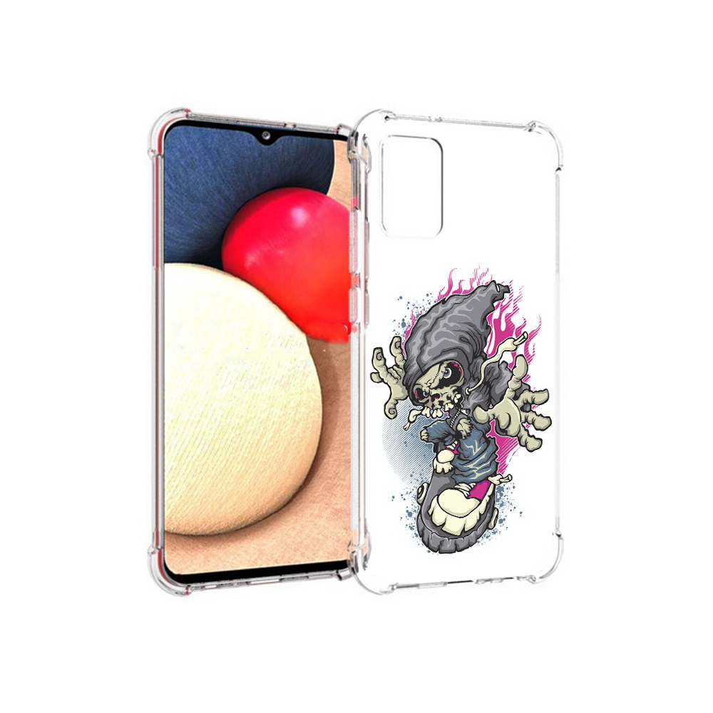 

Чехол MyPads Tocco для Samsung Galaxy A02s нарисованный скелет на скейт борде, Прозрачный, Tocco