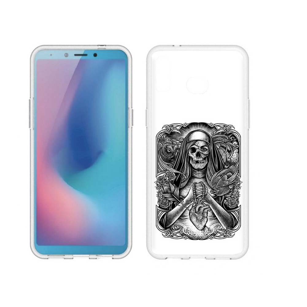 

Чехол MyPads Tocco для Samsung Galaxy A6s скелет с сердцем (PT123850.597.603), Прозрачный, Tocco