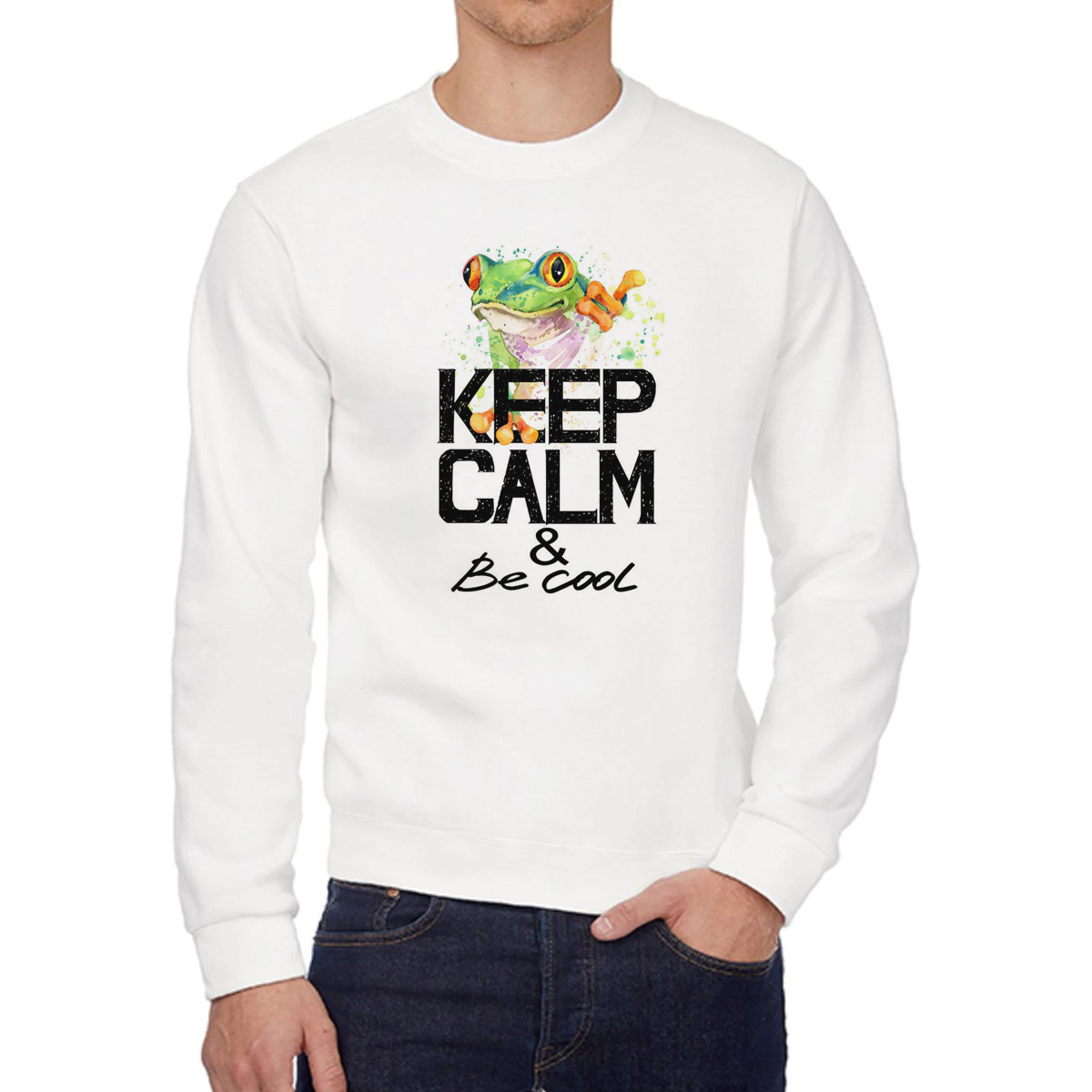 

Свитшот женский CoolPodarok Краски Keep calm and be cool Лягушка белый 44 RU, 4W015212