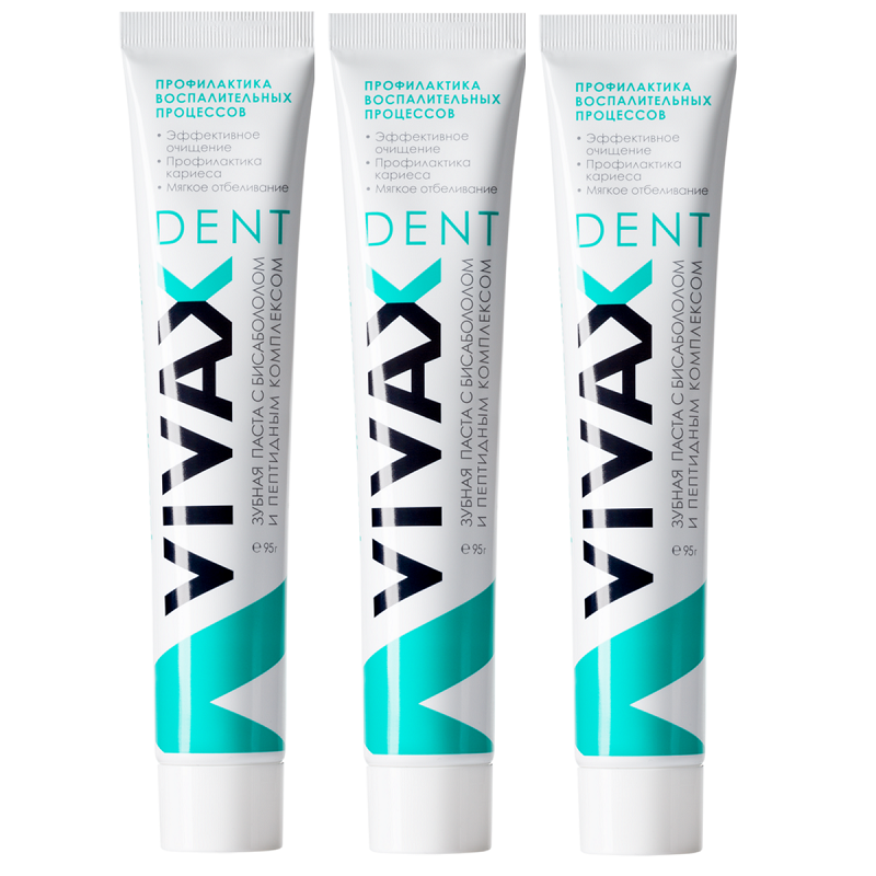 Зубная паста Vivax с пептидным комплексом и бисабололом, профилактика, 95 г х 3 шт