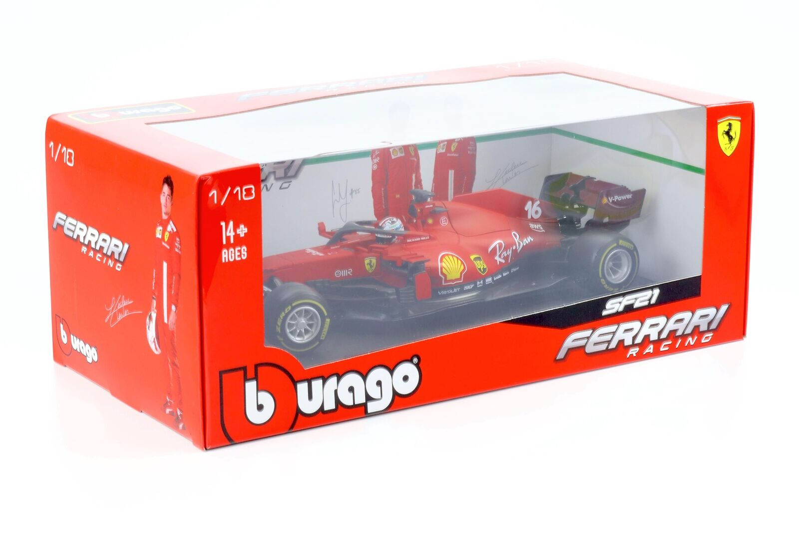 Машина BBurago 1:18 Ferrari SF21 №16 с фигуркой пилота C.Leclerc 18-16809 bburago 1 43 ferrari sf23 f1 75 sf21 sf1000 die cast vehicles model formula racing car toys acrylic box
