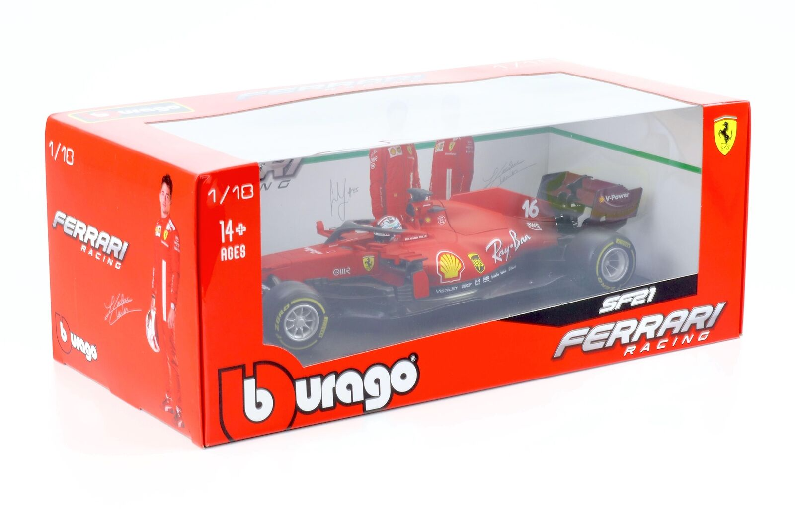 Машина BBurago 1:18 Ferrari SF21 №16 с фигуркой пилота C.Leclerc 18-16809 bburago 1 43 2022 mclaren mcl36 c42 f1 75 rb18 w13 f1 formula racing car static simulation diecast alloy model car