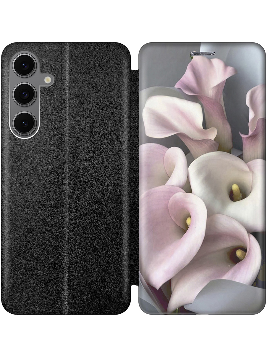 

Чехол-книжка на Samsung Galaxy S24 FE с принтом "Розовые каллы" черный, Черный;розовый, 786718122