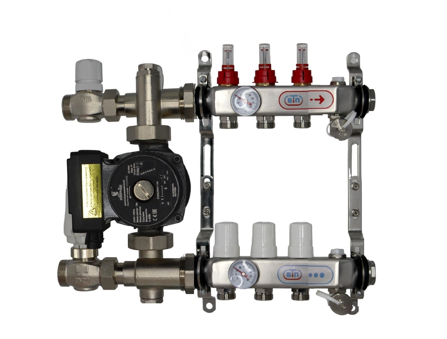 Комплект теплого пола на 3 контура справа с частотным насосом ВТП Компакт-П 132428