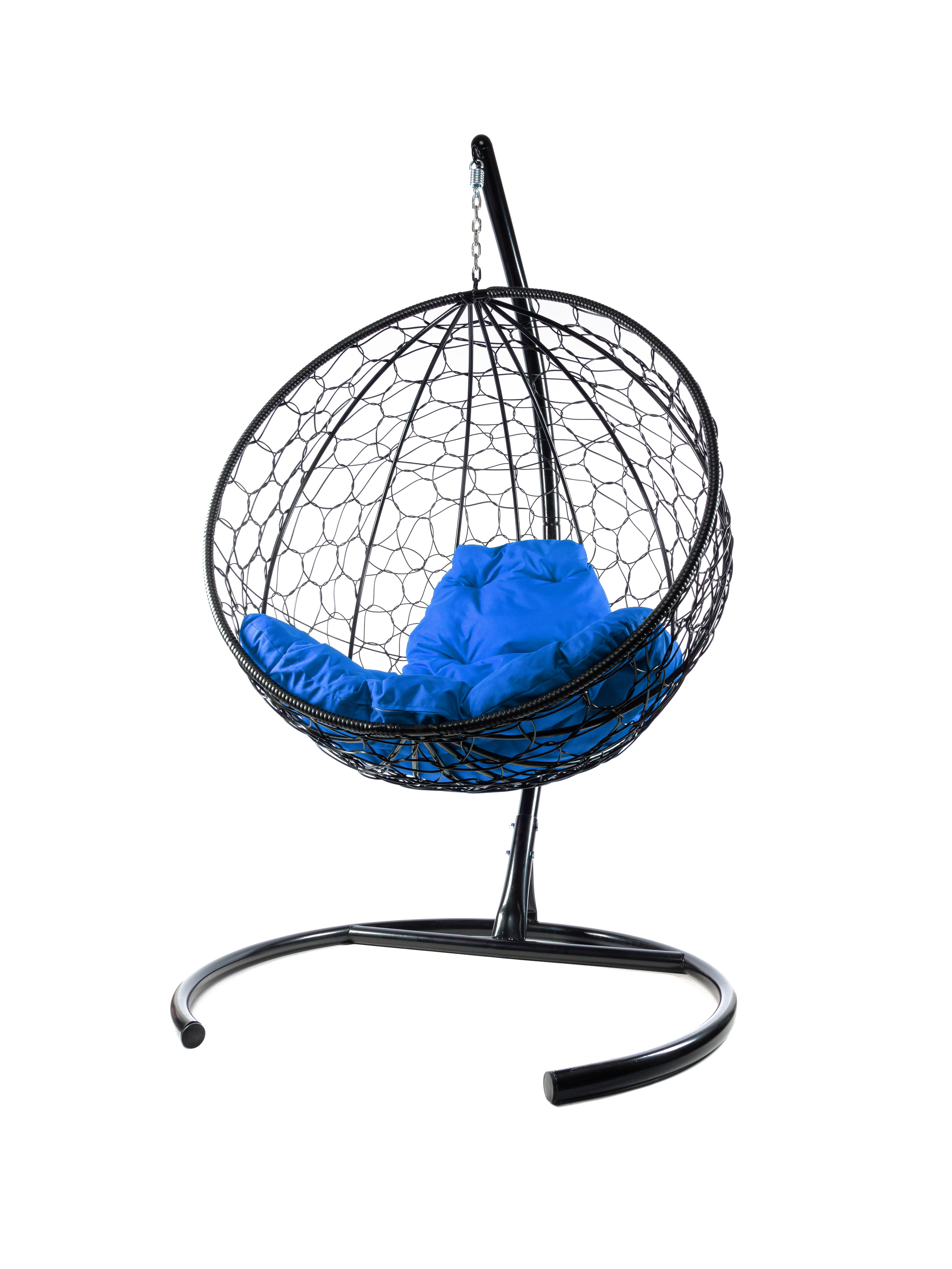 фото Подвесное кресло черный m-group круглый ротанг 11050410 синяя подушка