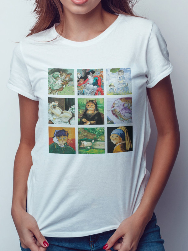 

Футболка женская Dream Shirts Кошачье Искусство белая M, Белый, Кошачье Искусство