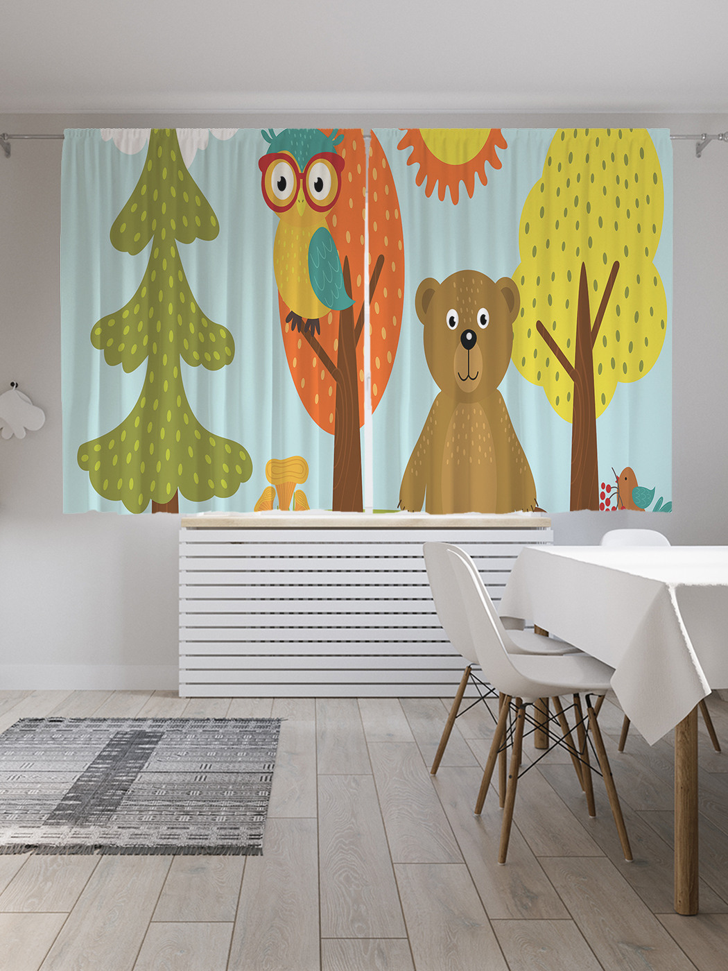 

Шторы JoyArty с фотопечатью "Мишка и сова в лесу" из сатена, 290х180 см, Мишка и сова в лесу