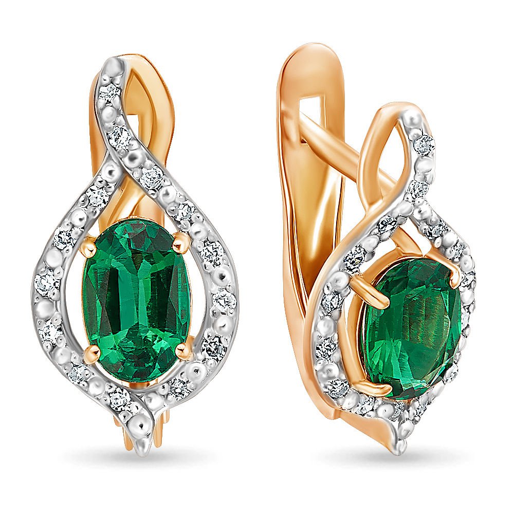 

Серьги из золота 585Gold 4300086925, изумруд искусственный/бриллиант, 4300086925