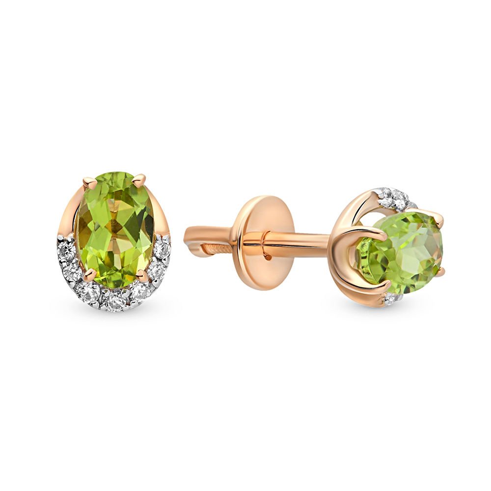 

Серьги из золота 585Gold 4300094207, хризолит/фианит, 4300094207