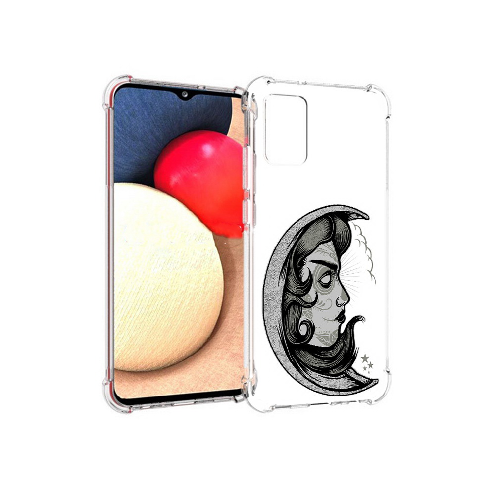 

Чехол MyPads Tocco для Samsung Galaxy A02s черно белая луна с лицом (PT156738.479.680), Прозрачный, Tocco