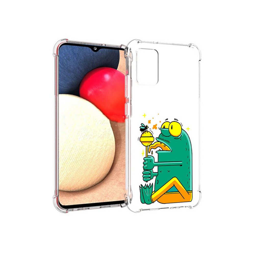 

Чехол MyPads Tocco для Samsung Galaxy A02s Зеленая лягушка с чупа чупсом (PT156738.479.85), Прозрачный, Tocco