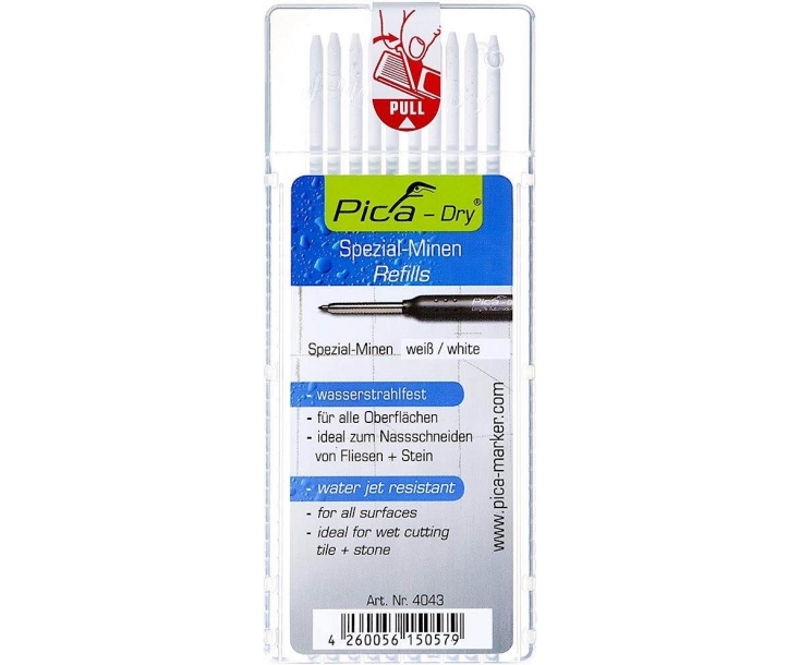 Грифель для карандаша PICA 4043 белые водостойких в пенале 2,8мм