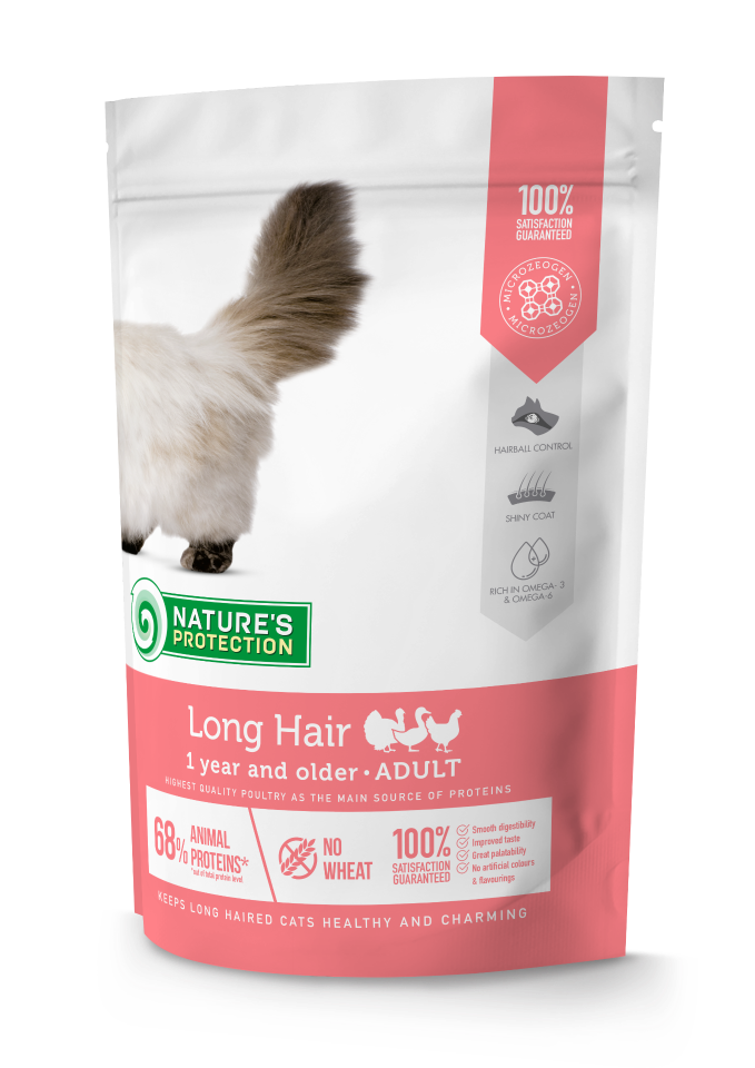 Сухой корм для кошек Nature’s Protection Long Hair, домашняя птица,  0.4кг
