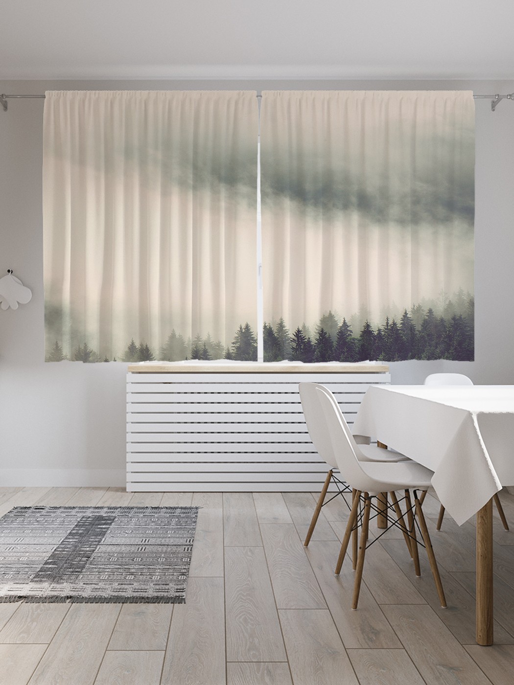 фото Шторы joyarty с фотопечатью "туман над лесом" из сатена, 290х180 см