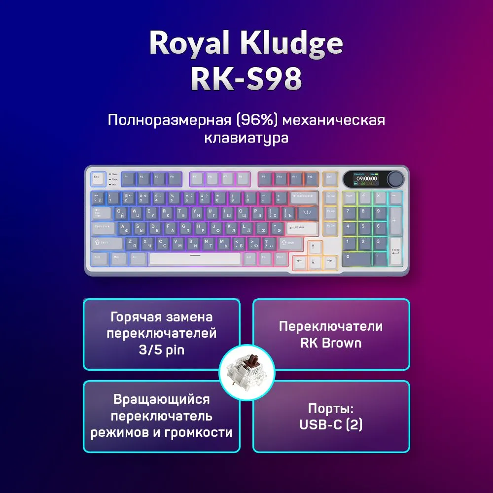 Проводная/беспроводная клавиатура Royal Kludge RK-S98 белый, серый, синий (6977576550601)