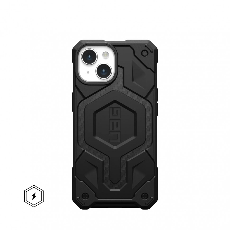 

Чехол UAG Monarch Pro with MagSafe для iPhone 15 Plus, черный карбон, Monarch Pro