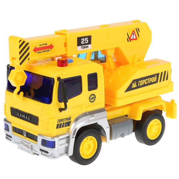 

Технопарк Камаз автокран, 17 см, инерционный, свет и звук, Разноцветный