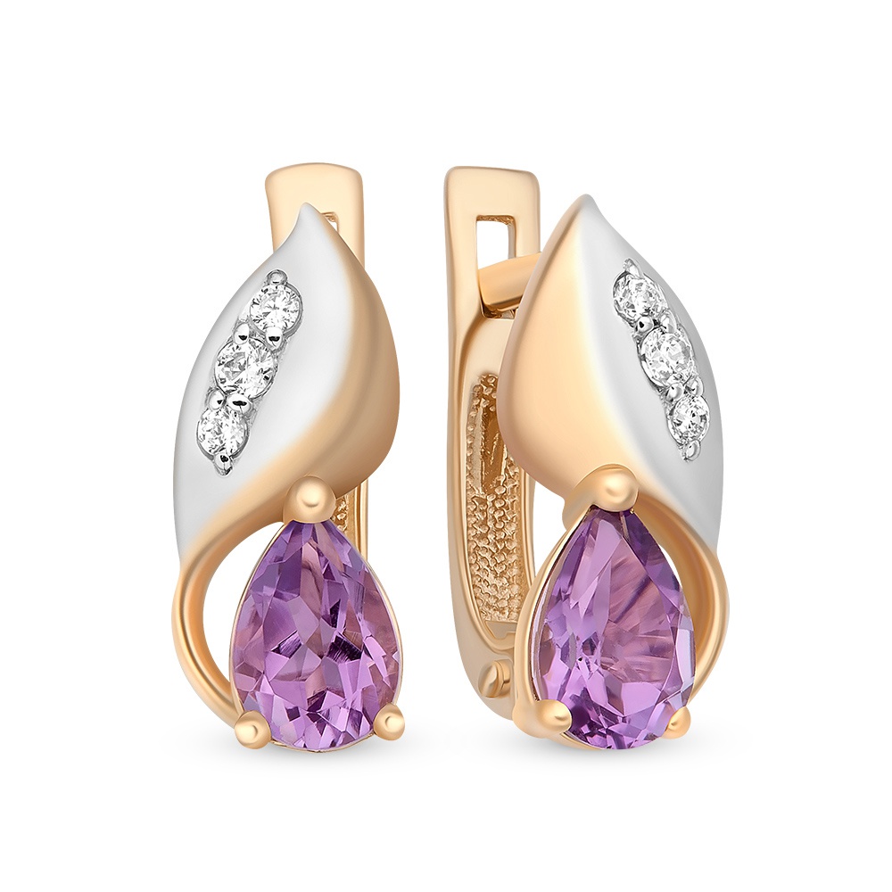 

Серьги из золота 585Gold 4300115610, аметист/фианит, 4300115610