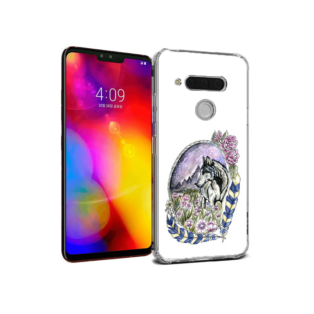 

Чехол MyPads Tocco для LG V40 ThinQ нарисованный волк в цветах с перьями (PT121590.74.509), Прозрачный, Tocco