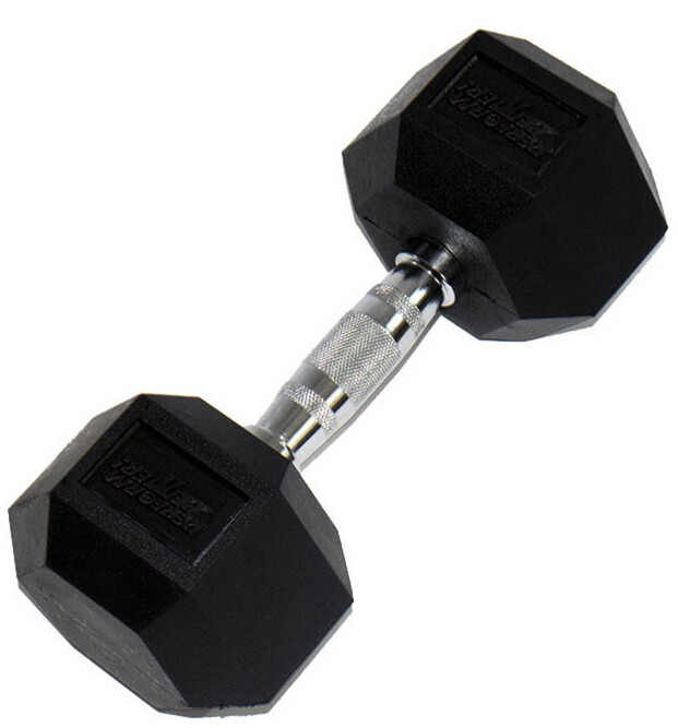 фото Неразборная гантель perform better rubber encased hex dumbbells 1 x 25 кг, черный