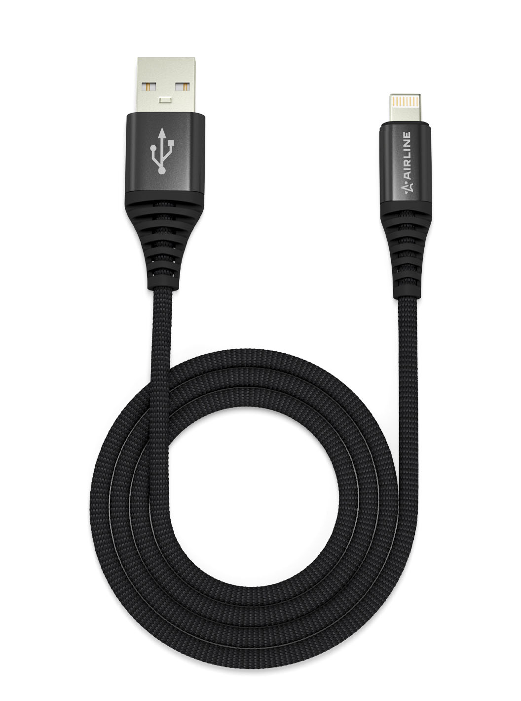 Кабель AIRLINE USB - Lightning (Iphone/IPad) нейлон, 2 м, черный (ACH-C-44)