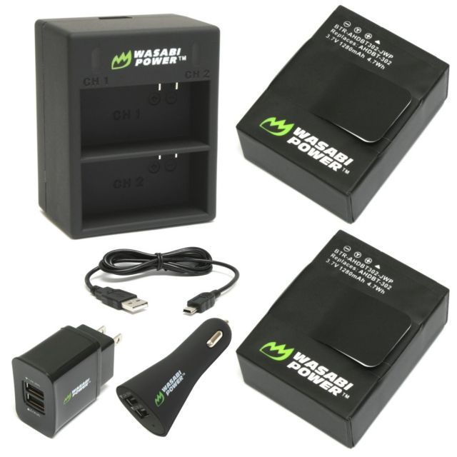 

Зарядка Wasabi Power Dual Charger GoPro Hero 3/3+ + 2 аккумулятора Wasabi Power 1280 mAh, Черный