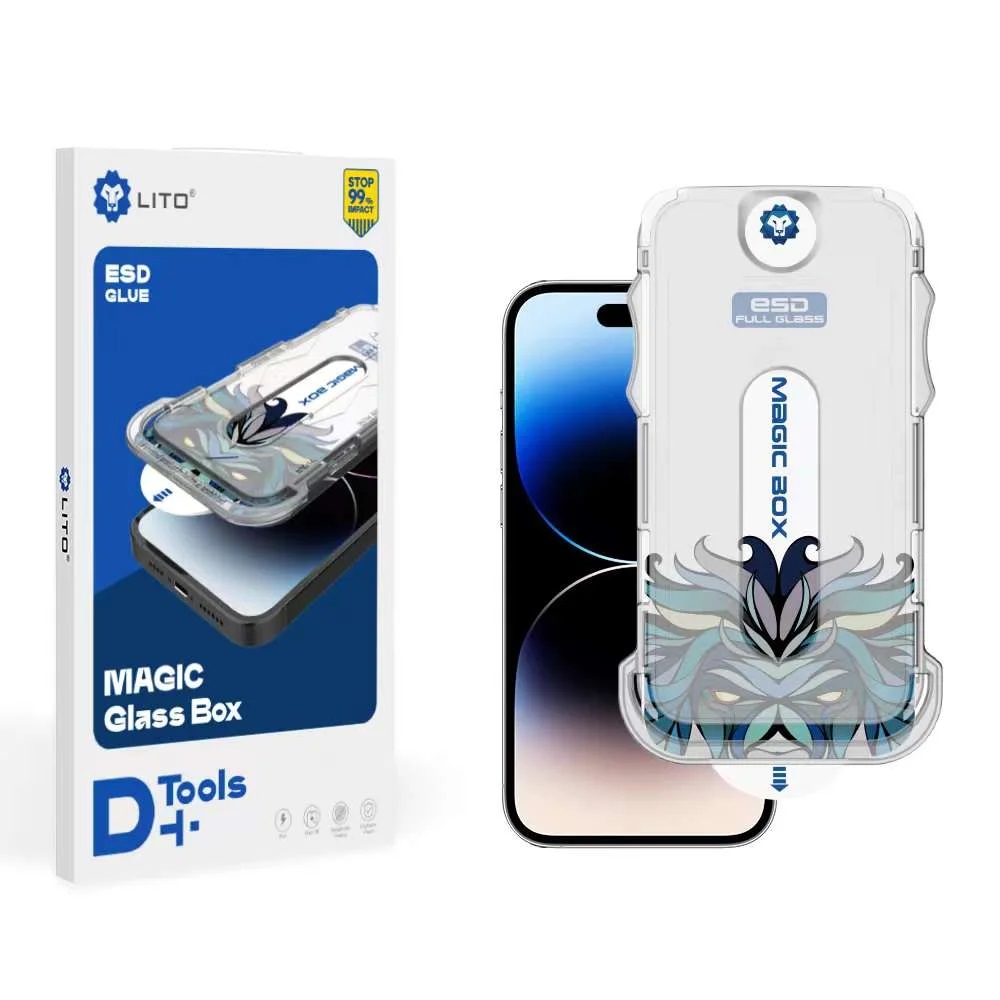 

Защитное стекло для iPhone 13/13 Pro/14, Magic Glass Box, с кейсом самоклейкой