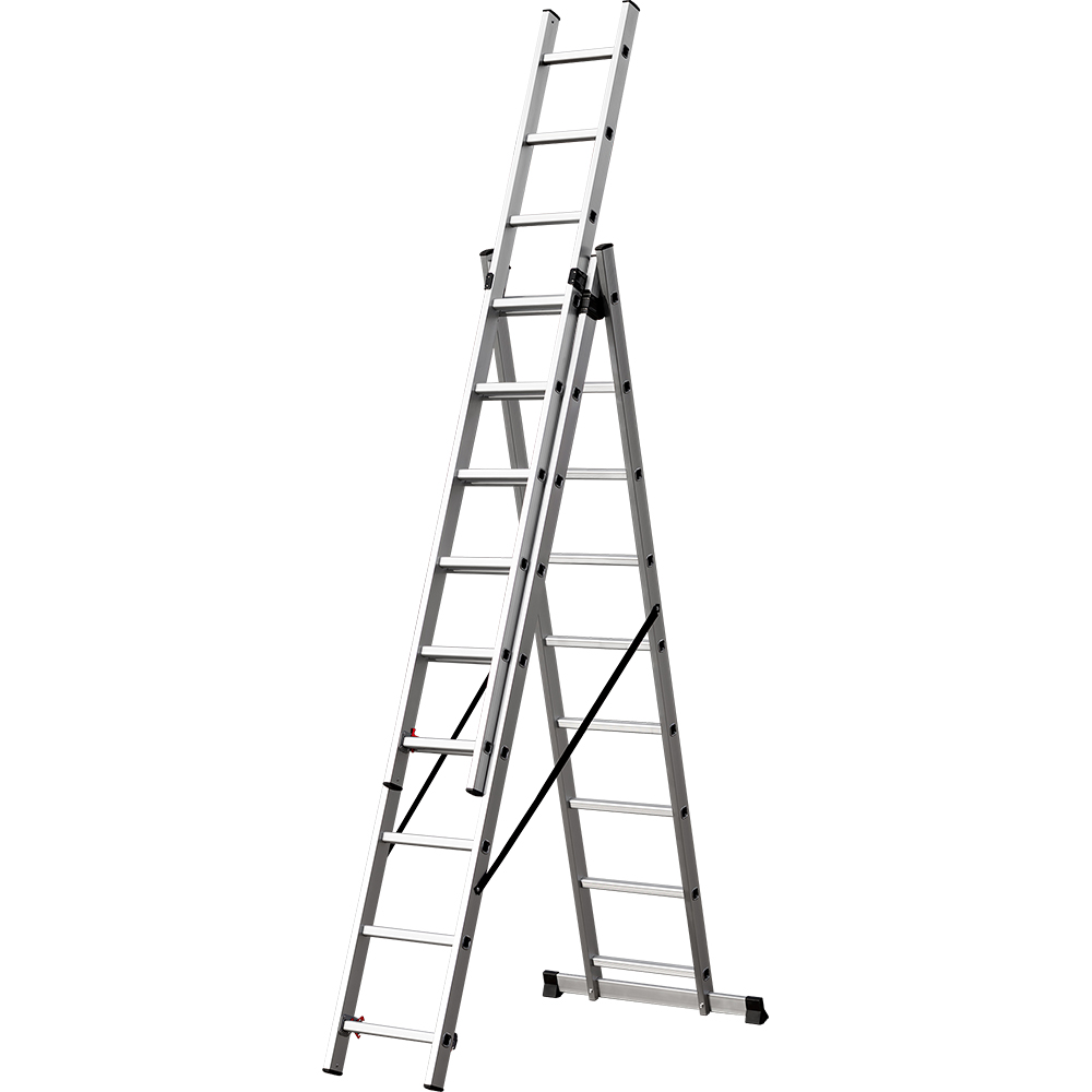 Лестница раздвижная трехсекционная алюминиевая Raybe RTE650 3х9  6.5м