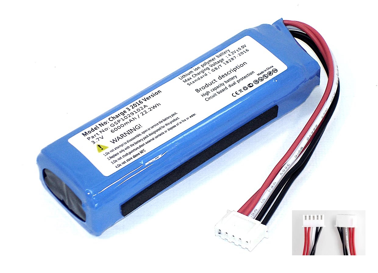 

Аккумуляторная батарея для JBL Charge 3 GSP1029102A 6000mAh 3,7V прямая полярность, GSP1029102A