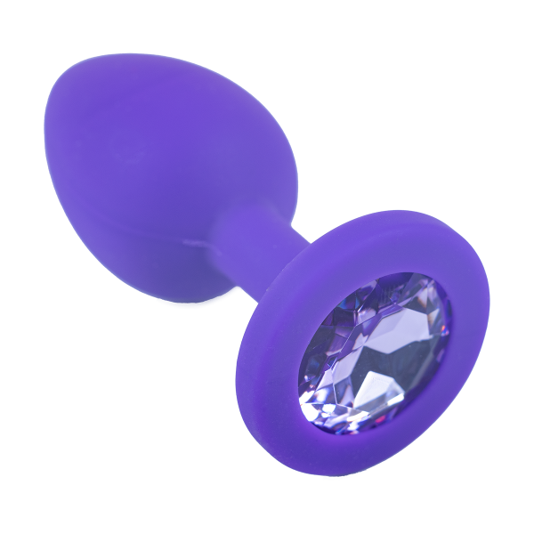 фото Силиконовая анальная пробка kissexpo taboo фиолетовая s 5 см с камушком фиолетовым