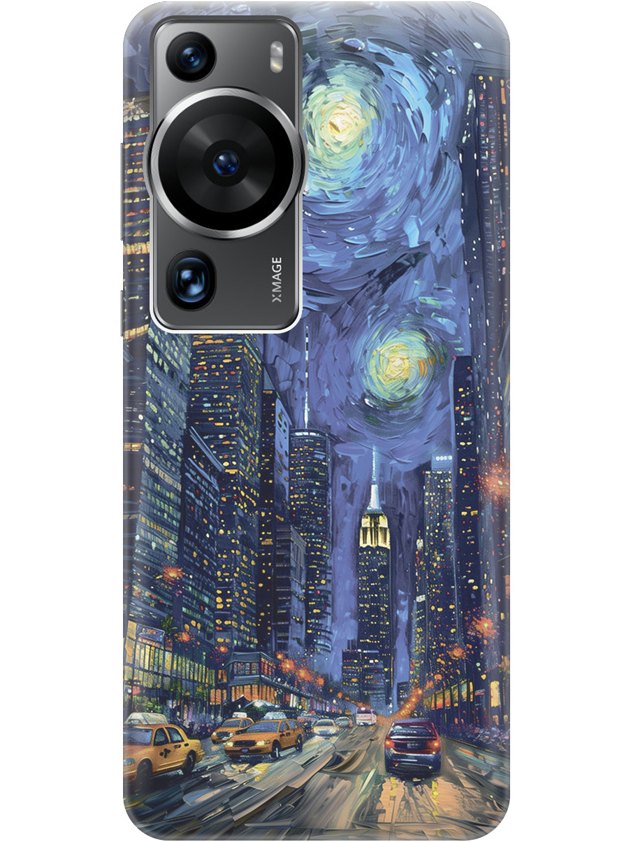 

Силиконовый чехол на Huawei P60 Pro с принтом "Ночной проспект", 772620810