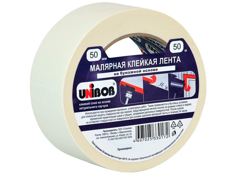 Клейкая лента Unibob Малярная 72mm x 50m 76077