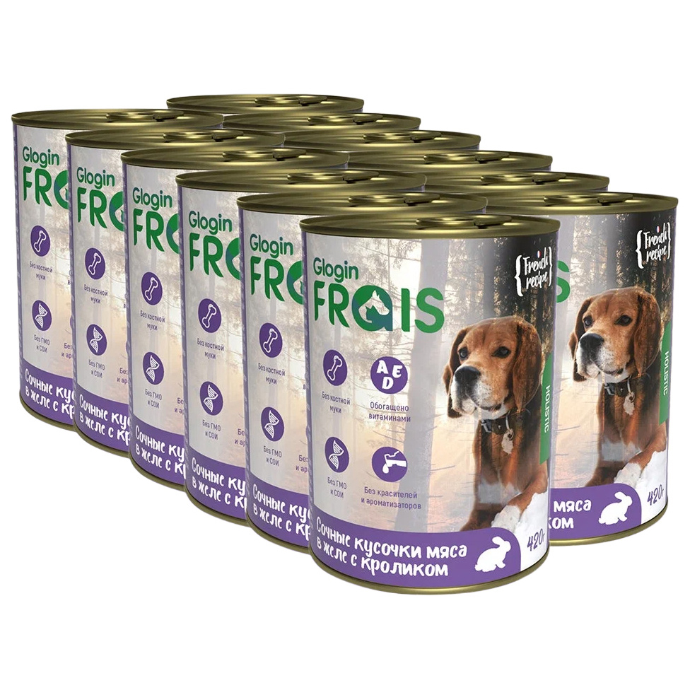 Консервы для собак FRAIS HOLISTIC DOG, мясные кусочки с кроликом, 12шт по 420г