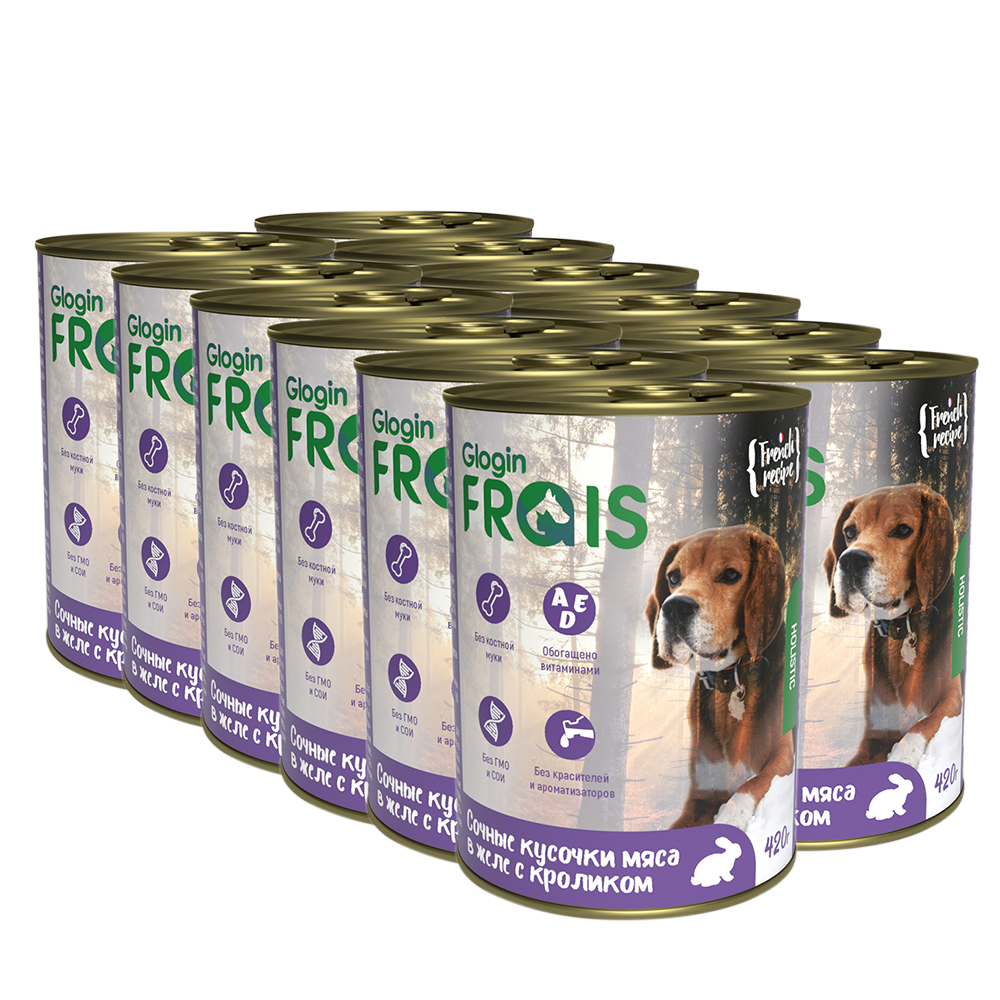 фото Влажный корм для собак frais holistic dog, мясные кусочки с кроликом, 12шт по 420г