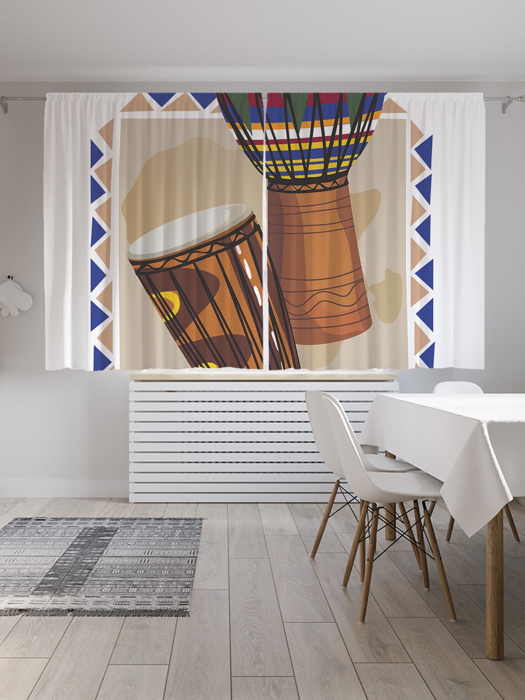 фото Шторы joyarty с фотопечатью "африканские барабаны" из сатена, 290х180 см