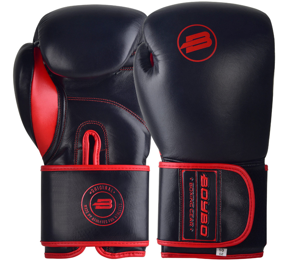 Перчатки боксерские BoyBo Rage BBG200, кожа, черно-красные, 12oz