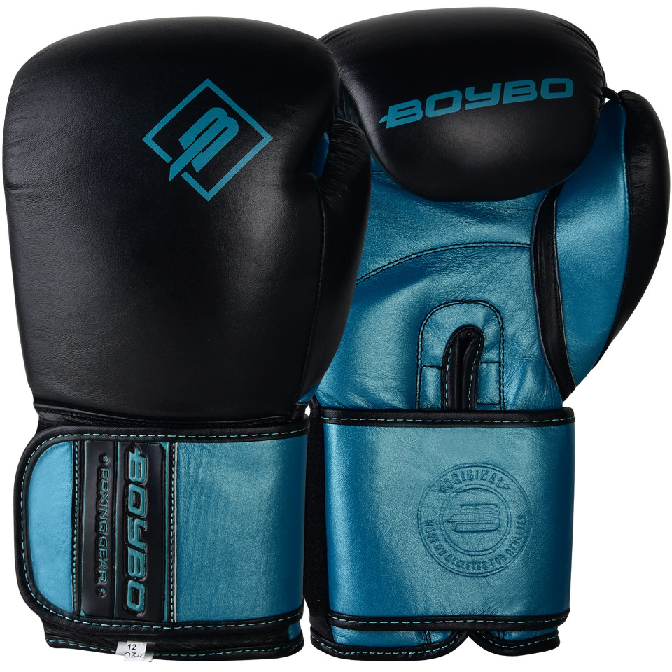 Перчатки боксёрские BOYBO EXIST BBG300, кожа, черно-синие, 12oz