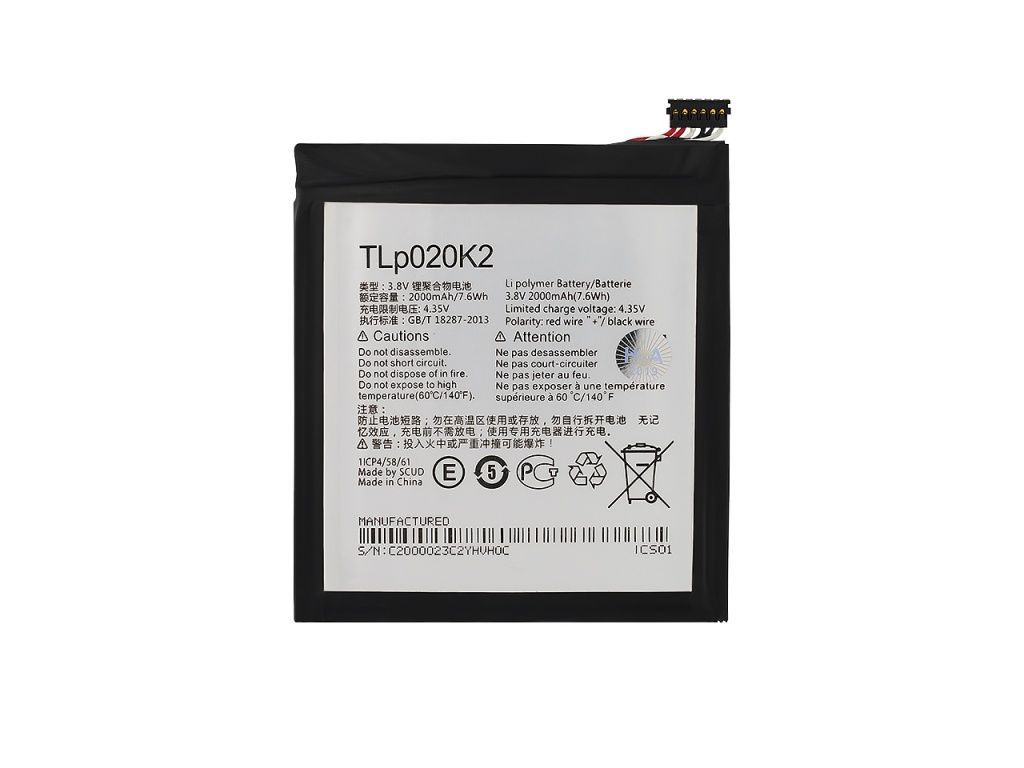 

Аккумулятор для телефона ALCATEL TLp020K2 / TLp020KJ One Touch 6039Y Idol 3 мАч 2000