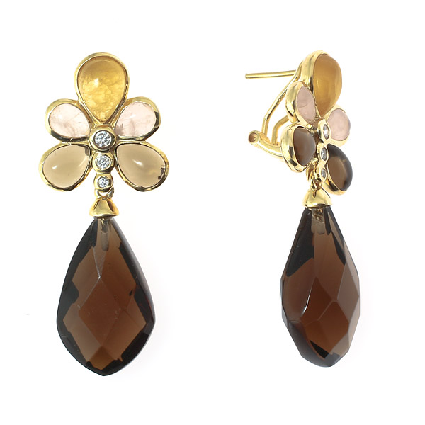 

Серьги подвески из серебра Balex Jewellery 2430930078, раухтопаз/агат/кварц/фианит, 2430930078