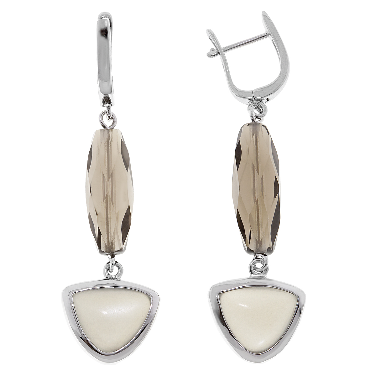 

Серьги подвески из серебра Balex Jewellery 2432930182, раухтопаз/лунный камень, 2432930182