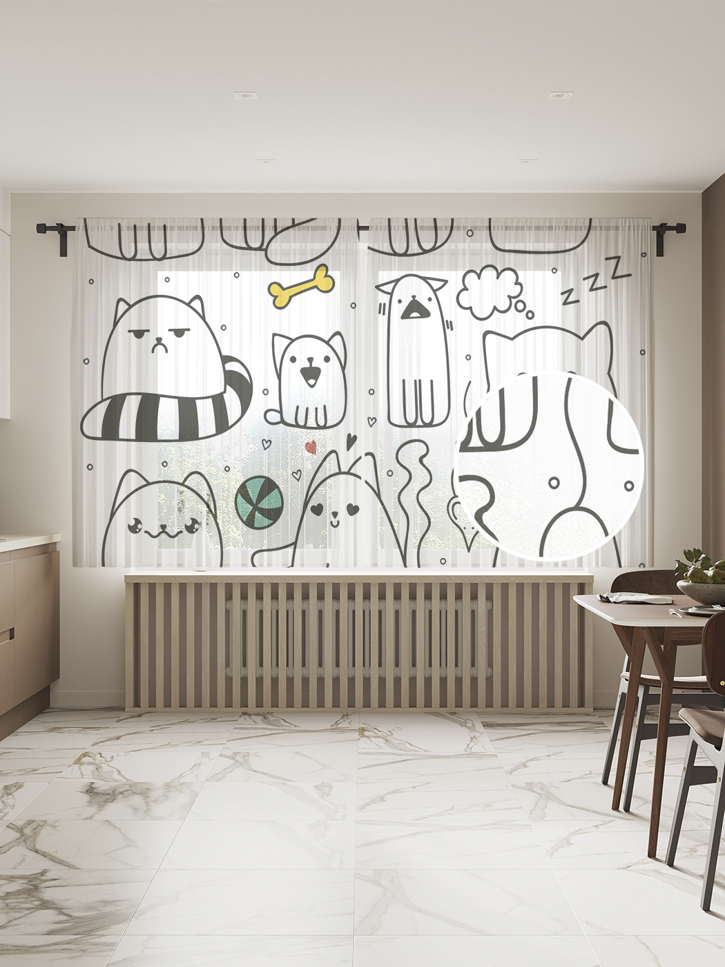 

Фототюль JoyArty "Кошачий распорядок", 145x180см (2 полотна с лентой + 50 крючков), Кошачий распорядок