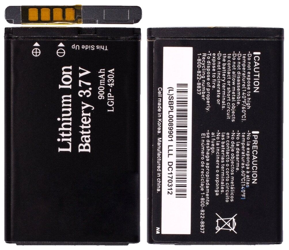 

Аккумулятор для телефона LG 430A KP100 KP108 KP110 KU380 T370 мАч 900