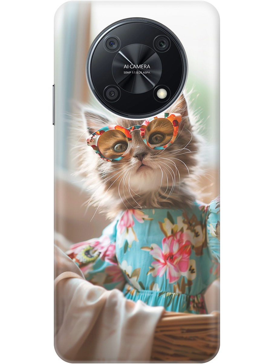 

Силиконовый чехол на Huawei nova Y90 с рисунком "Кошечка в голубом платье", Белый;голубой;серый, 20000551