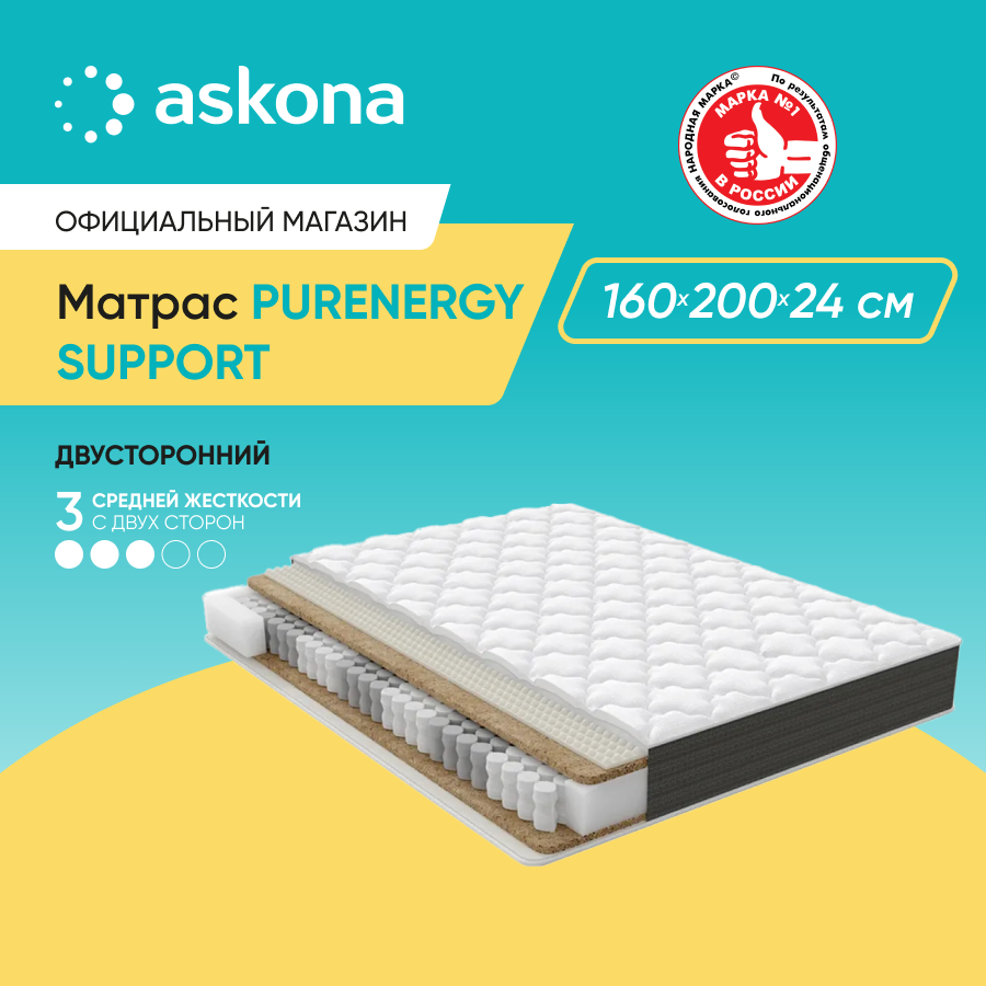 

Матрас Askona PurEnergy Support 160x200, Белый, PurEnergy Support